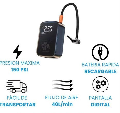 Compresor de Aire Portátil 12V Recargable USB para Auto